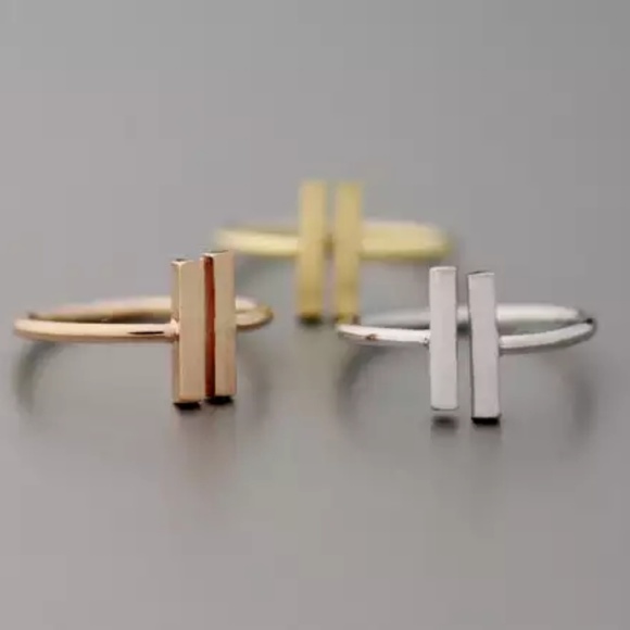 🔥2 for $15🔥 Open Double Bar T Ring SILVER - Picture 5 of 8